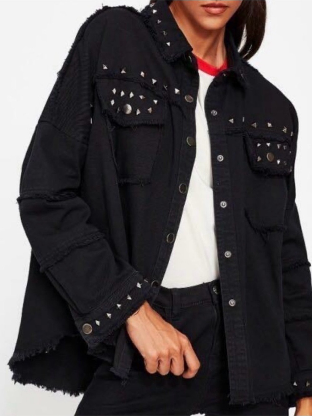 Zara Black Studded Oversized Jean Jacket